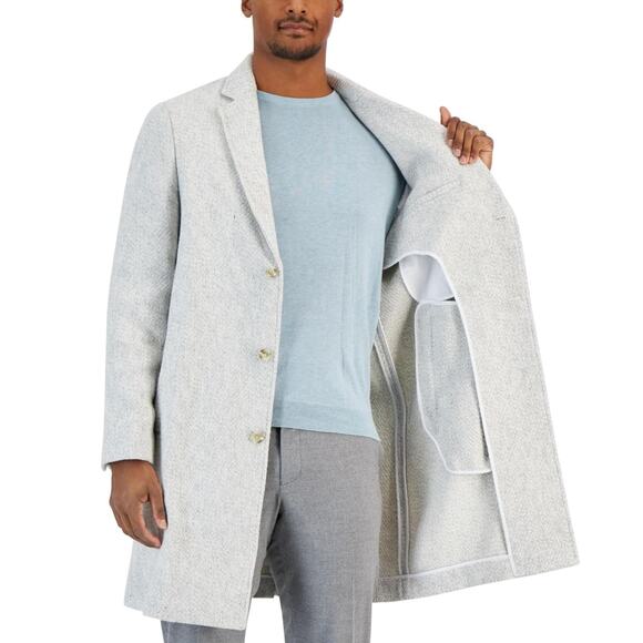 Alfani Men's Vanilla White Woven Textured Bruno Classic Mid Length Coat Size S - Picture 2 of 8